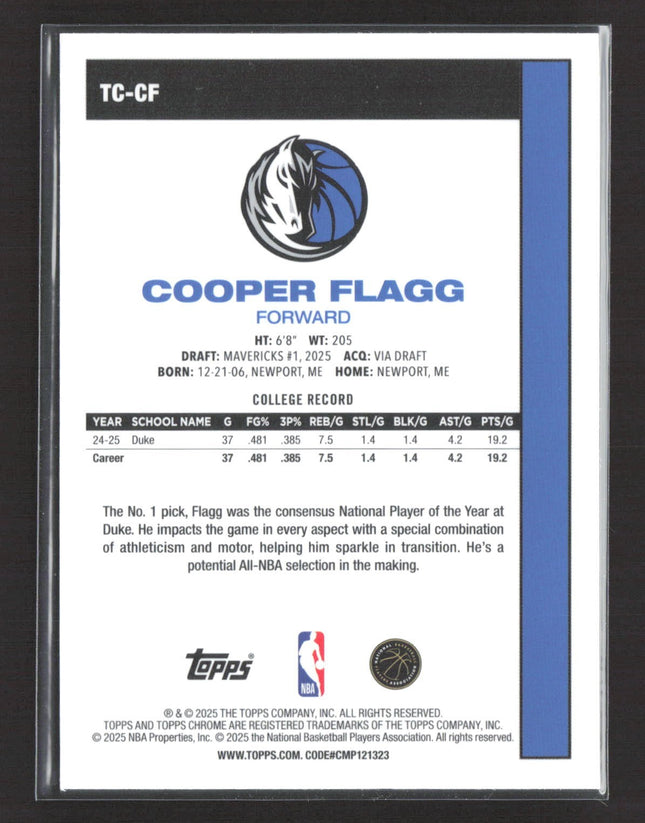 2025-26 Topps Chrome Cooper Flagg Silver Pack Mojo Rc #TC-CF