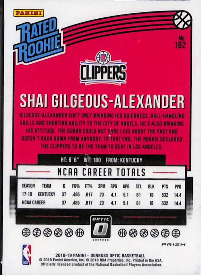2018-19 Panini Optic Shai Gilgeous-Alexander Rated Rookie Shock #162 FCG 9