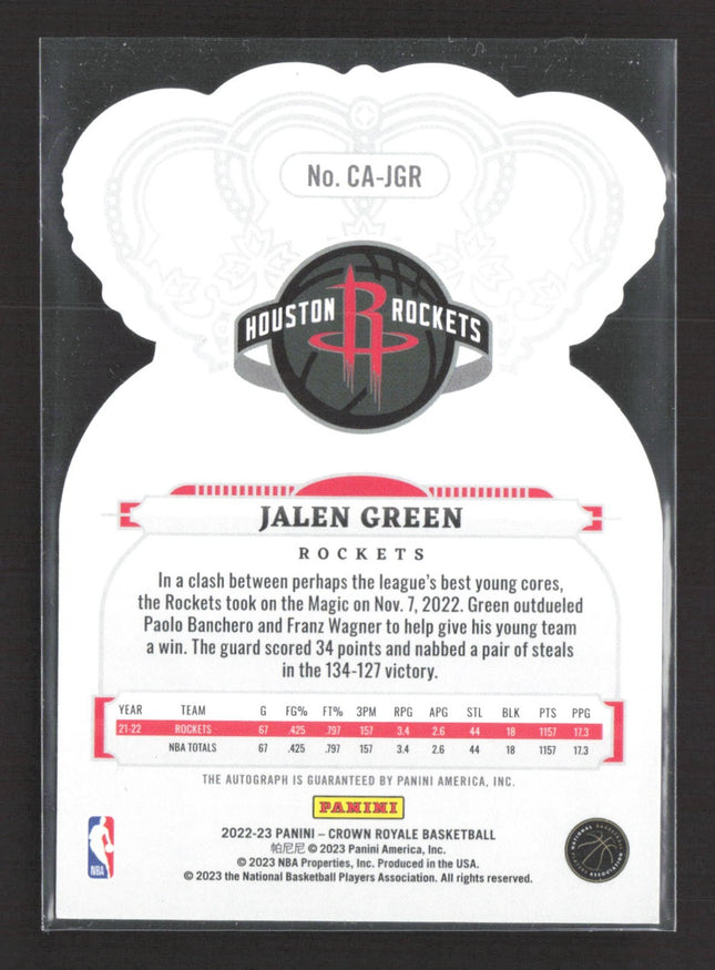 2022-23 Panini Crown Royale Jalen Green Pink Die Cut Auto /49 #CA-JGR