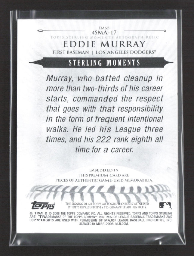 2008 Topps Sterling Eddie Murray Quad Jersey Bat Relic Auto /10 #4SMA-17