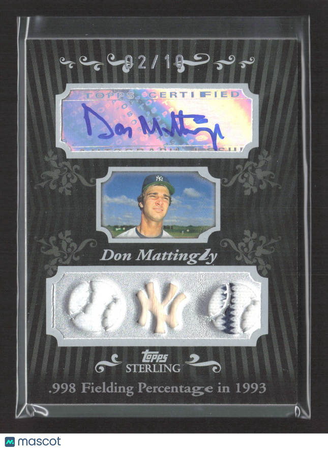 2008 Topps Sterling Don Mattingly Triple Jersey Bat Relic Auto /10 #3SMA-132