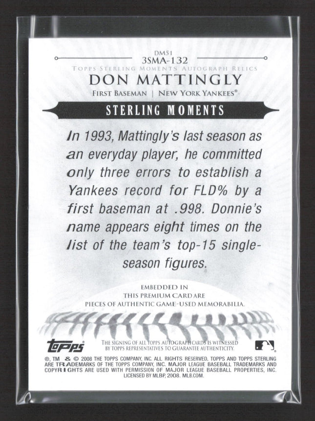 2008 Topps Sterling Don Mattingly Triple Jersey Bat Relic Auto /10 #3SMA-132