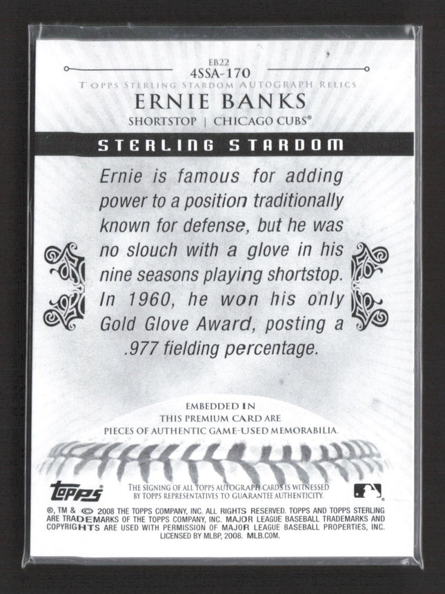 2008 Topps Sterling Ernie Banks Quad Jersey Bat Relic Auto /10 #4SSA-170