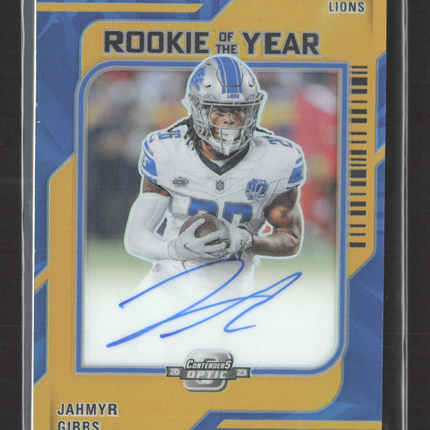 2023 Panini Contenders Optic Rc of the Year Jahmyr Gibbs #ROY-JG Gold /10 Auto