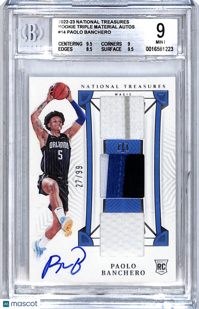 2022 National Treasures Rookie Patch Auto Paolo Banchero #RMT-PBC BGS 9 /99
