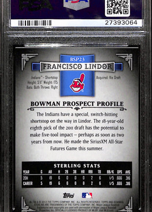 2012 Bowman Sterling Prospects Francisco Lindor #BSP23 Black Refractor PSA 9