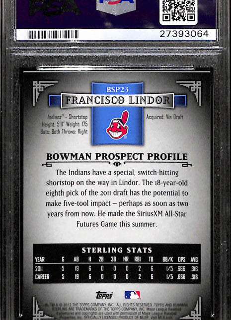 2012 Bowman Sterling Prospects Francisco Lindor #BSP23 Black Refractor PSA 9