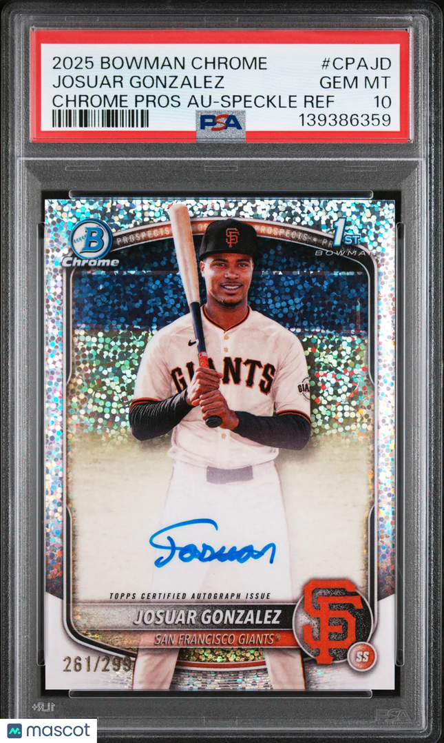 2025 Bowman Chrome Auto Josuar Gonzalez #CPAJD Speckle Refractor /299 PSA 10