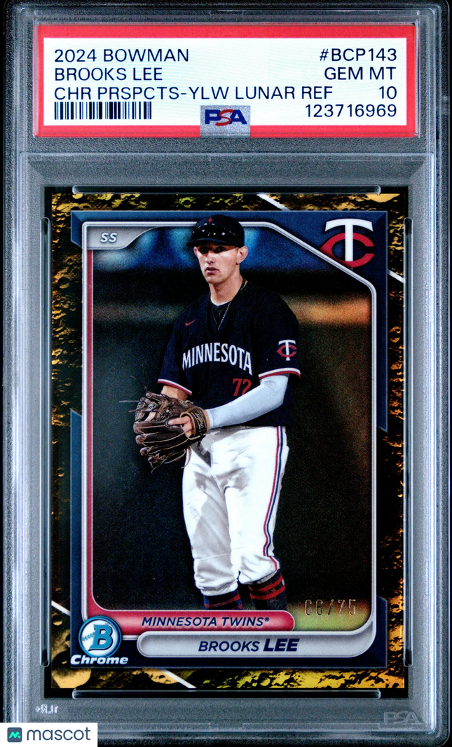 2024 Bowman Chrome Brooks Lee #BCP143 Prspcts Yellow Lunar Ref /75 PSA 10