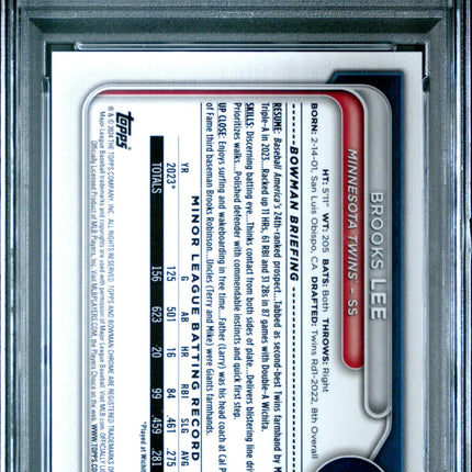 2024 Bowman Chrome Brooks Lee #BCP143 Prspcts Yellow Lunar Ref /75 PSA 10