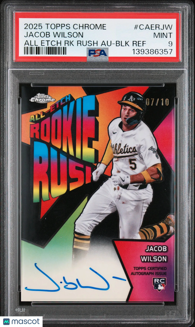 2025 Topps Chrome All Etch Rookie Rush Auto Jacob Wilson Black Ref /10 PSA 9
