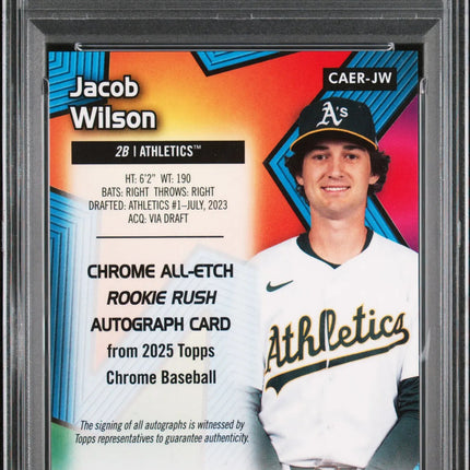 2025 Topps Chrome All Etch Rookie Rush Auto Jacob Wilson Black Ref /10 PSA 9