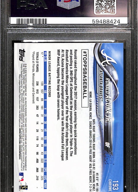 2018 Topps Chrome Ronald Acuna JR. #193 PSA 10