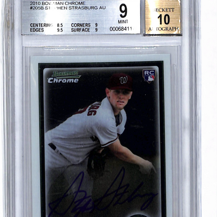 2010 Bowman Chrome Stephen Strasburg #205B BGS 9 Auto 10