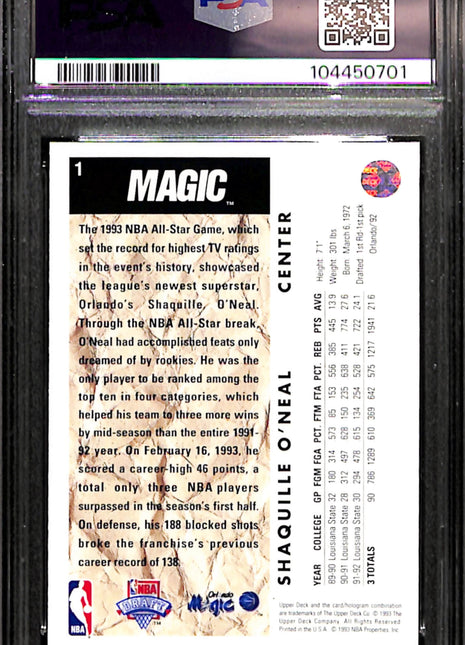 1992 Stadium Club Shaquille O'Neal #201 Members Only PSA 9
