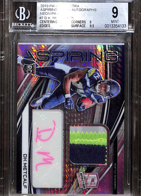 2019 Panini Spectra Aspiring Patch Auto Neon Pink D.K. Metcalf /25 BGS 9 Auto 10