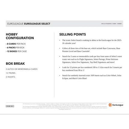 EBL 2025-26 Panini Select EuroLeague Basketball Hobby Box