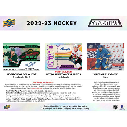 NHL 2022-23 Upper Deck Credentials Hockey Hobby Box