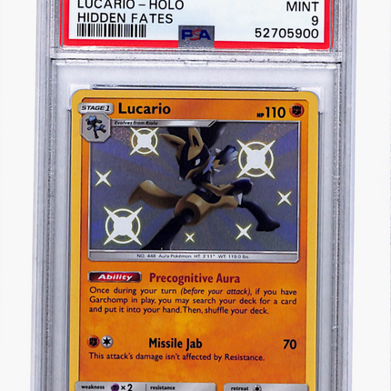 2019 Pokemon Sun & Moon Hidden Fates Lucario Hidden Fates PSA 9 #SV22