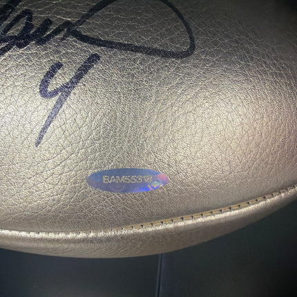 Mem Brett Favre Packers Signed Football Leatherhead Golden Goose Upper Deck