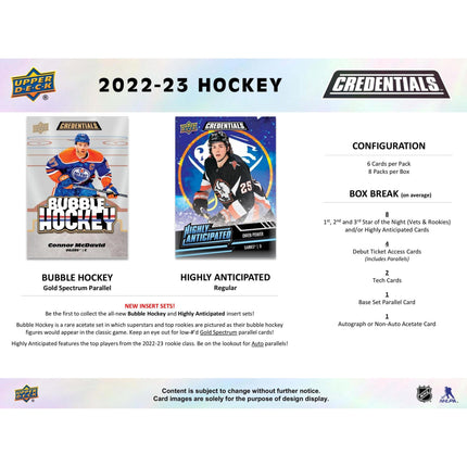 NHL 2022-23 Upper Deck Credentials Hockey Hobby Box