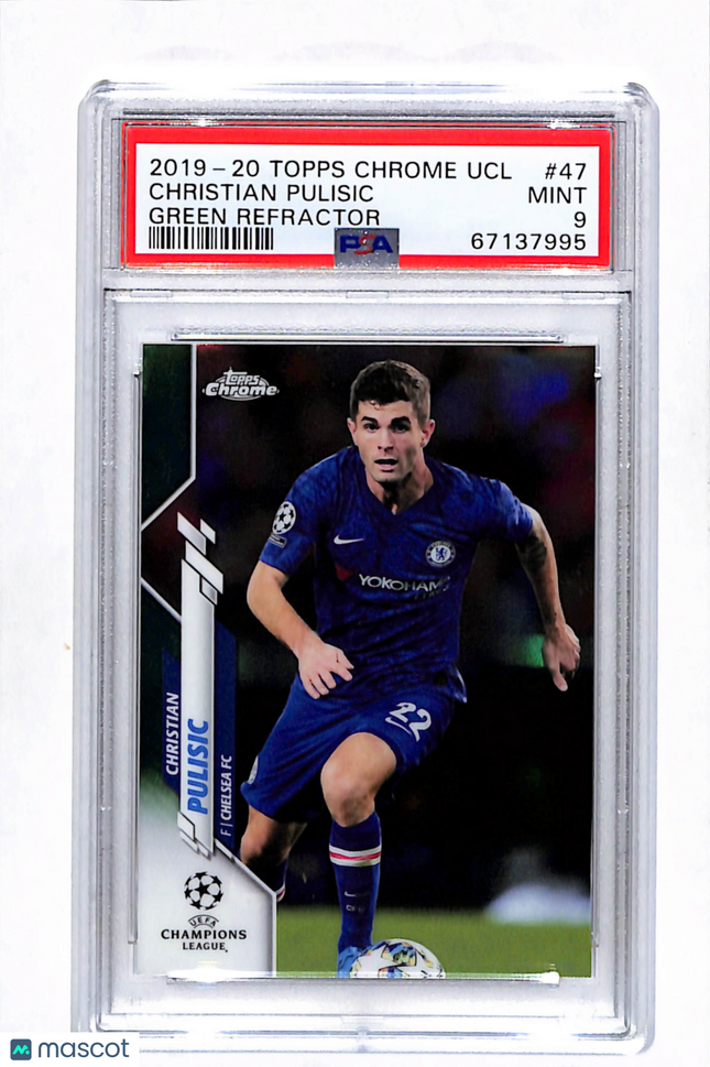 2019 Topps Chrome UEFA Christian Pulisic #47 Green Refractor /99 PSA 9