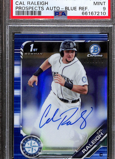 2019 Bowman Chrome Prospects Autographs Cal Raleigh #CPACR Blue Refractor PSA 9