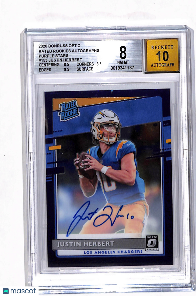2020 Donruss Optic Rated Rc Purple Stars Justin Herbert #153 BGS 8 Auto 10 /50