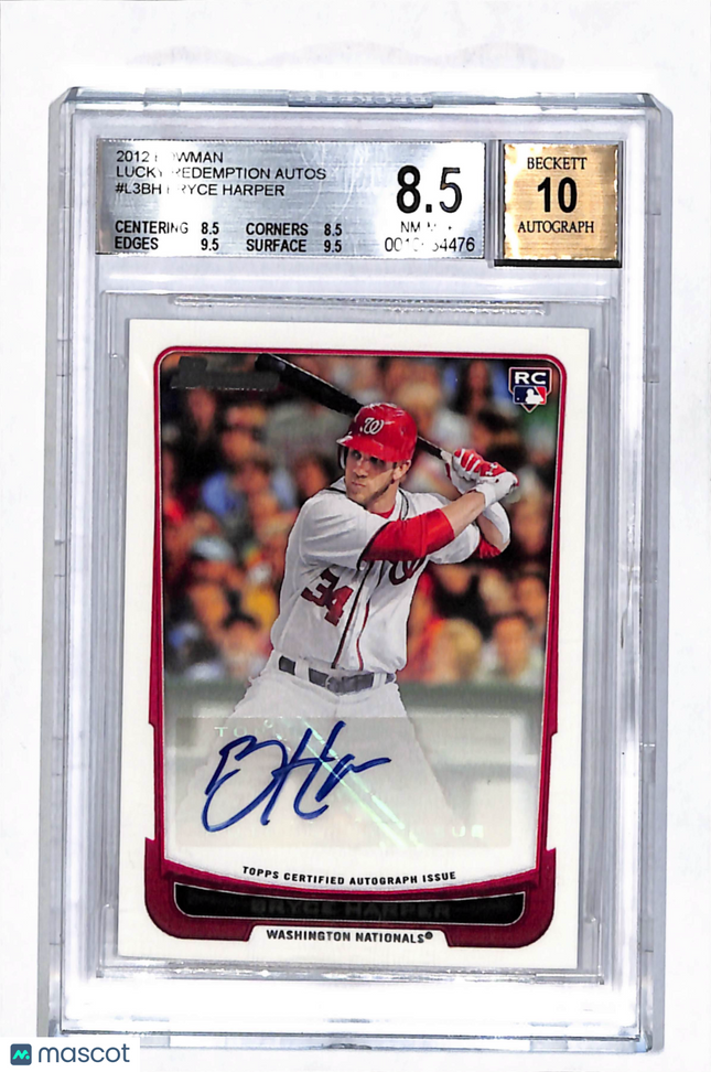 2012 Bowman Lucky Redemption Auto Bryce Harper #L3BH BGS 8.5 Auto 10 /100