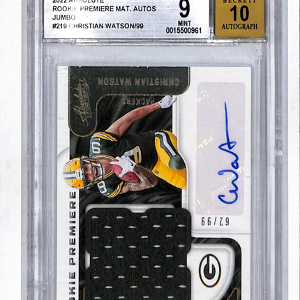 2022 Absolute Rookie Premiere Jumbo Christian Watson #219 /99 BGS 9 Auto 10