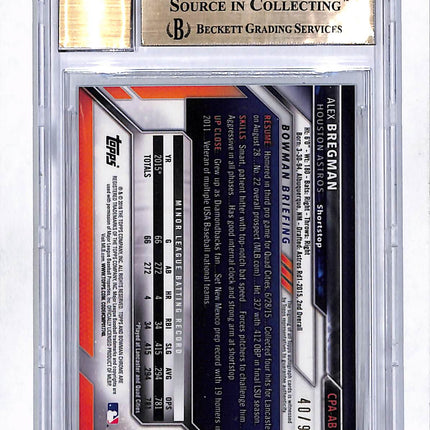 2016 Bowman Chrome Green Refractor /99 Alex Bregman #CPAAB BGS 9.5 10 Auto