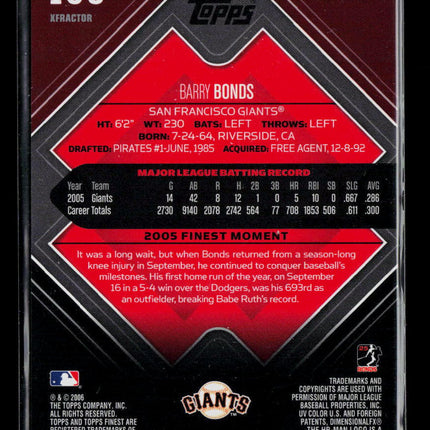 2006 Topps Finest Barry Bonds #100 X-Fractor /250