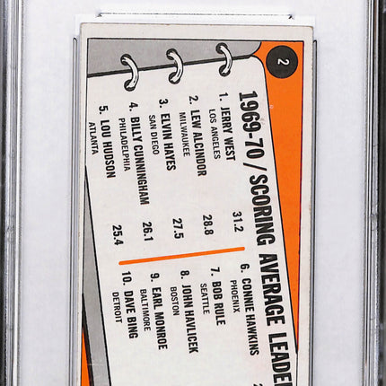 1970 Topps NBA Avg. Score Ldrs #2 West Alcindor Hayes PSA 5