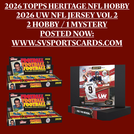 2 BOXES 2026 TOPPS HERITAGE HOBBY / 2026 UNDERWRAPS NFL JERSEY PYT BREAK