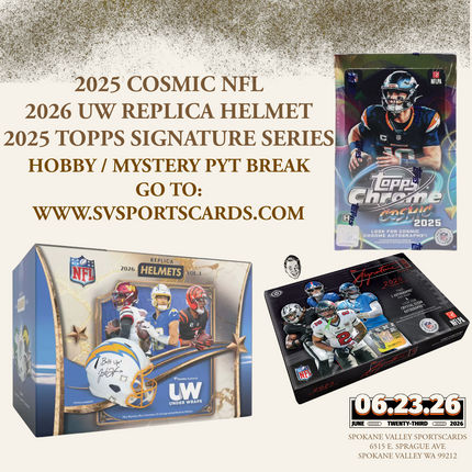 2025 COSMIC NFL HOBBY BOX / 2026 Under Wraps NFL Replica Helmet / 2025 SIGNATURE SERIES HOBBY