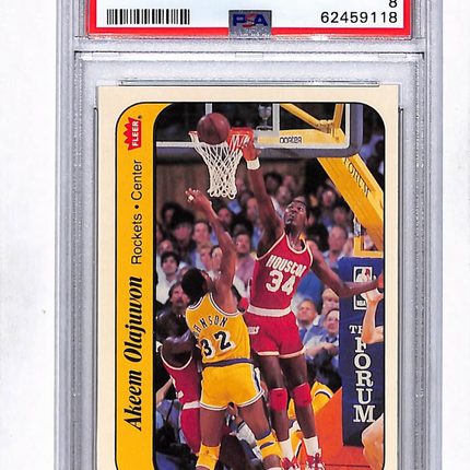 1986 Fleer Sticker Hakeem Akeem Olajuwon #9 PSA 8
