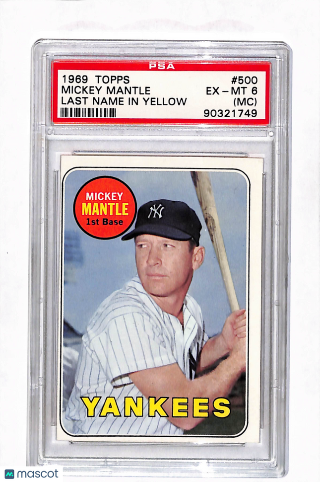 1969 Topps Mickey Mantle #500 Last Name In Yellow MC PSA 6