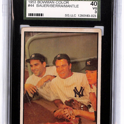1953 Bowman Color Mantle Berra Bauer #44 SGC 3