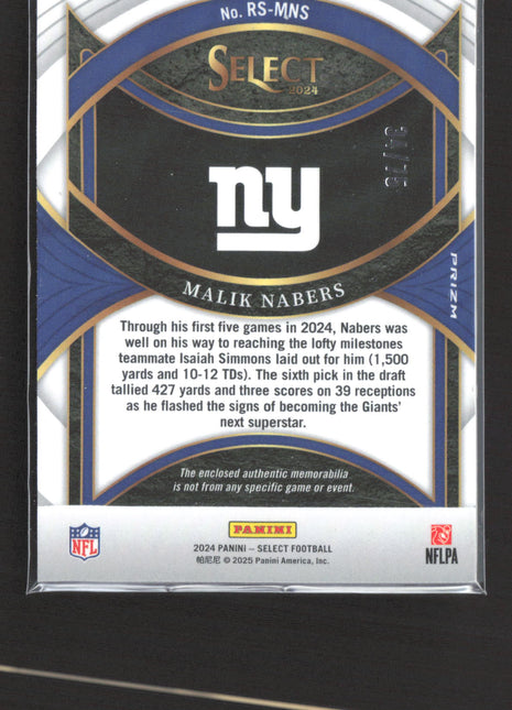 2024 Panini Select Malik Nabers #RS-MNS Jersey Patch RC White Prizm /75