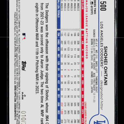 2024 Topps Series two Shohei Ohtani #500 Aqua Crackle Foil /399