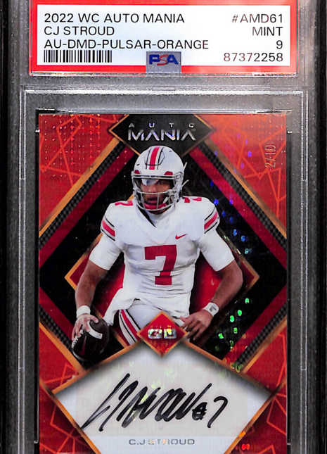 2022 Wild Card Auto Mania Autographs CJ Stroud #AMD61 DMD Pulsar Orange PSA 9