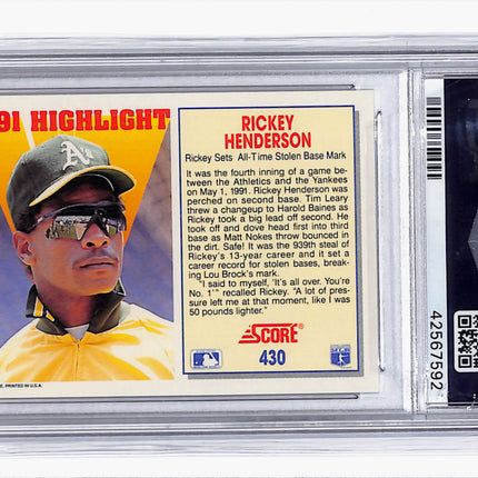 1992 Score Rickey Henderson #430 PSA 10