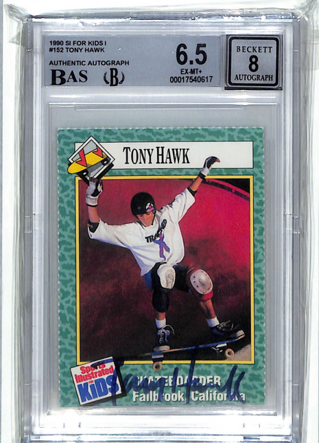 1990 Sports Illustrated for Kids I Tony Hawk #152 BGS 6.5 Auto 8