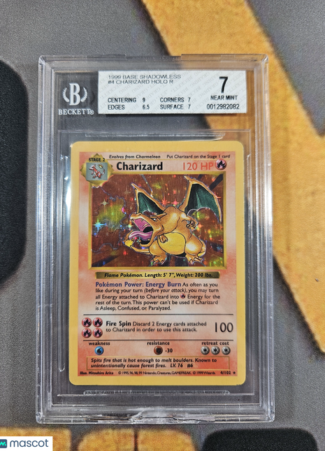 1999 Pokemon Base Shadowless Charizard HOLO R #4 BGS 7