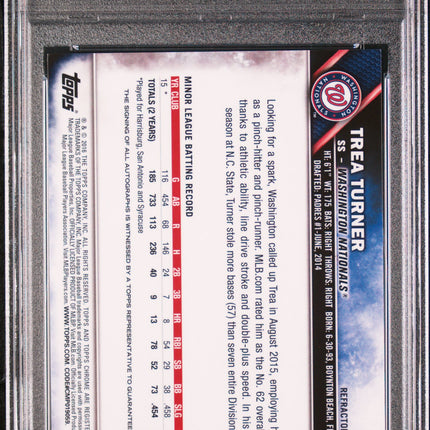 2016 Topps Chrome Rookie Trea Turner #RA-TTU Green Refractor PSA 10 Auto /99