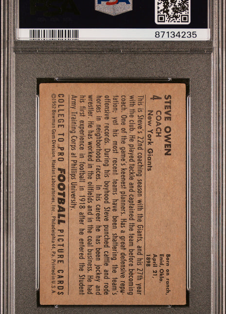 1952 Bowman Small Steve Owen #4 PSA 4