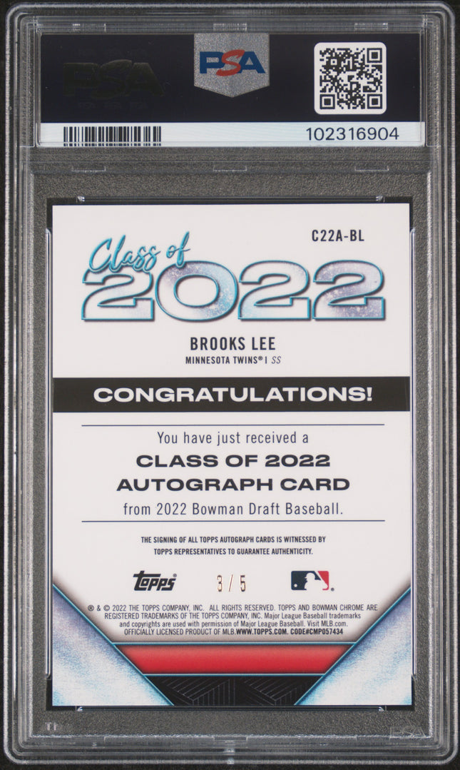 2022 Bowman Draft Class Of 2022 Auto Brooks Lee #C22ABL Red Refractor PSA 10 /5