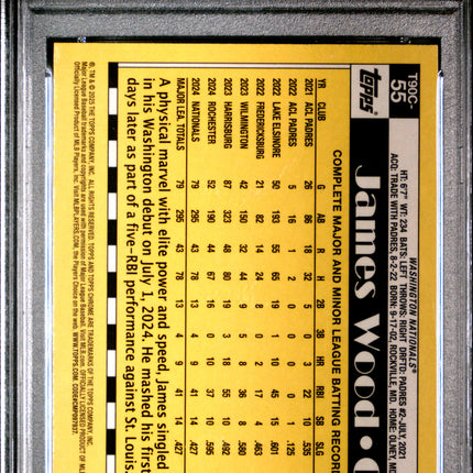 2025 Topps Silver Pack 1990 Chrome Promo James Wood #55 Aqua 015/199 PSA 10