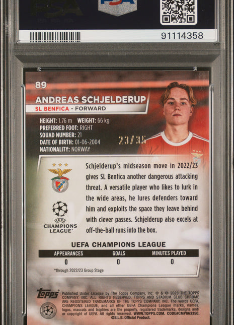 2022-23 Stadium Club Chrome /35 Andreas Schjelderup #89 PSA 9