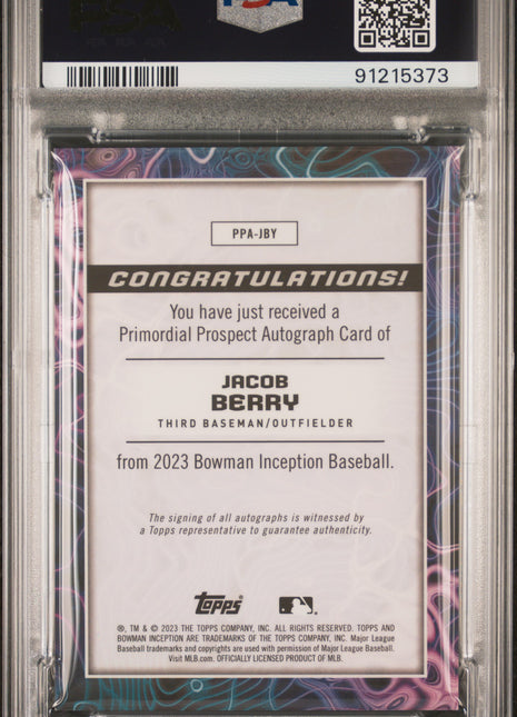 2023 Bowman Inception Primordial Auto Jacob Berry Red Foil /5 PSA 9 Auto 9